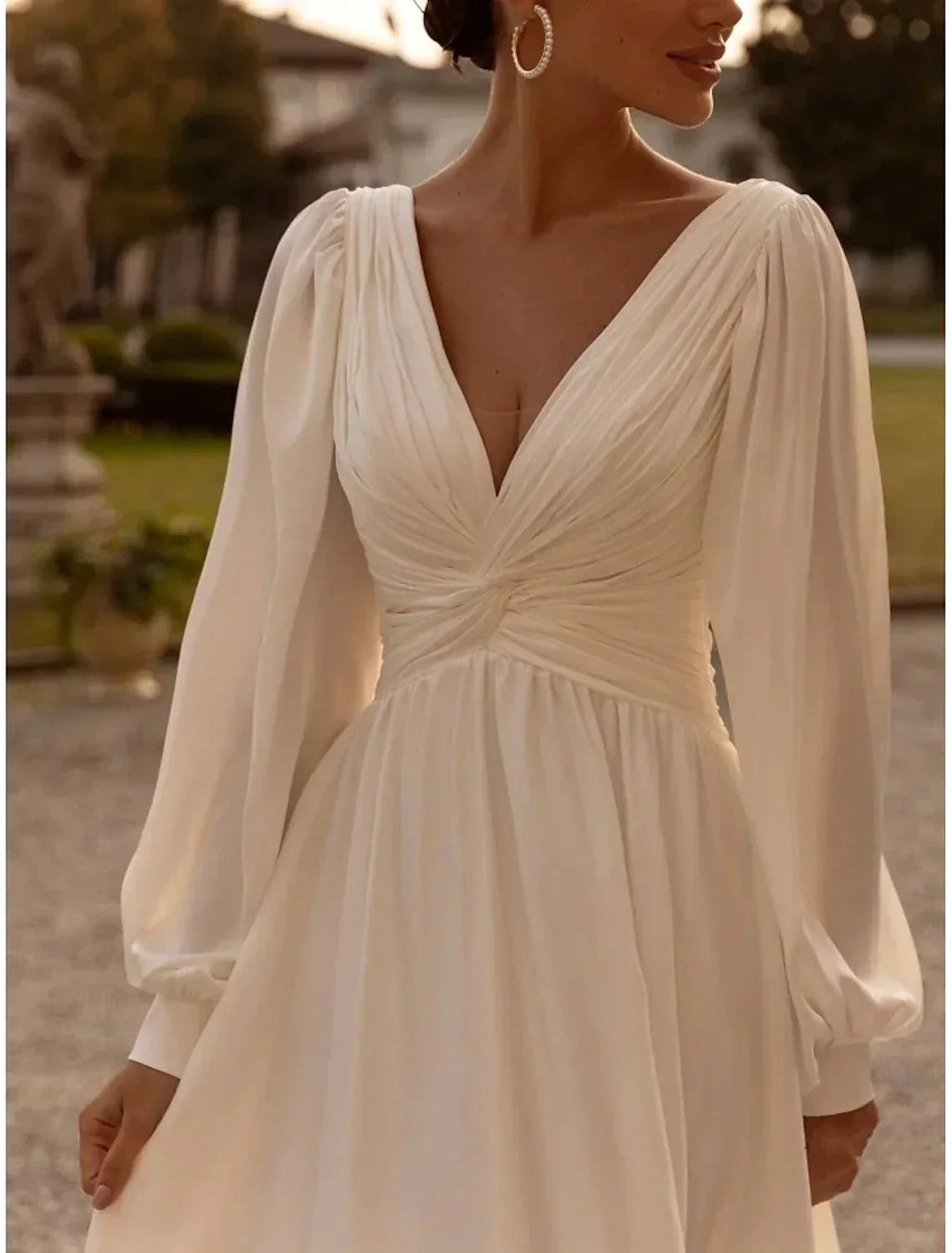 Wedding Dresses A-Line Camisole Sleeveless Tea Length Chiffon Bridal Gowns With Pleats Simple Dresses by NumberSea