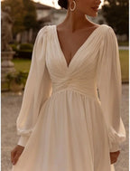 Wedding Dresses A-Line Camisole Sleeveless Tea Length Chiffon Bridal Gowns With Pleats Simple Dresses by NumberSea