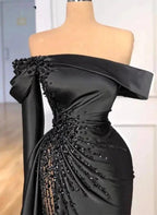 Sheath Off-The-Shoulder Long Sleeves Satin/Sequined Prom Dresses by Kissprom