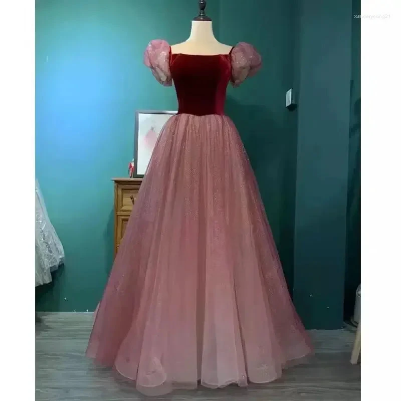 Purple Tulle Short Sleeve Formal Dress Cute A-Line Evening Dress Y4291 by simplepromdress