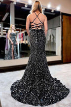 Sequin Lace-Up Back Mermaid Long Prom Gown with Slit by KissProm