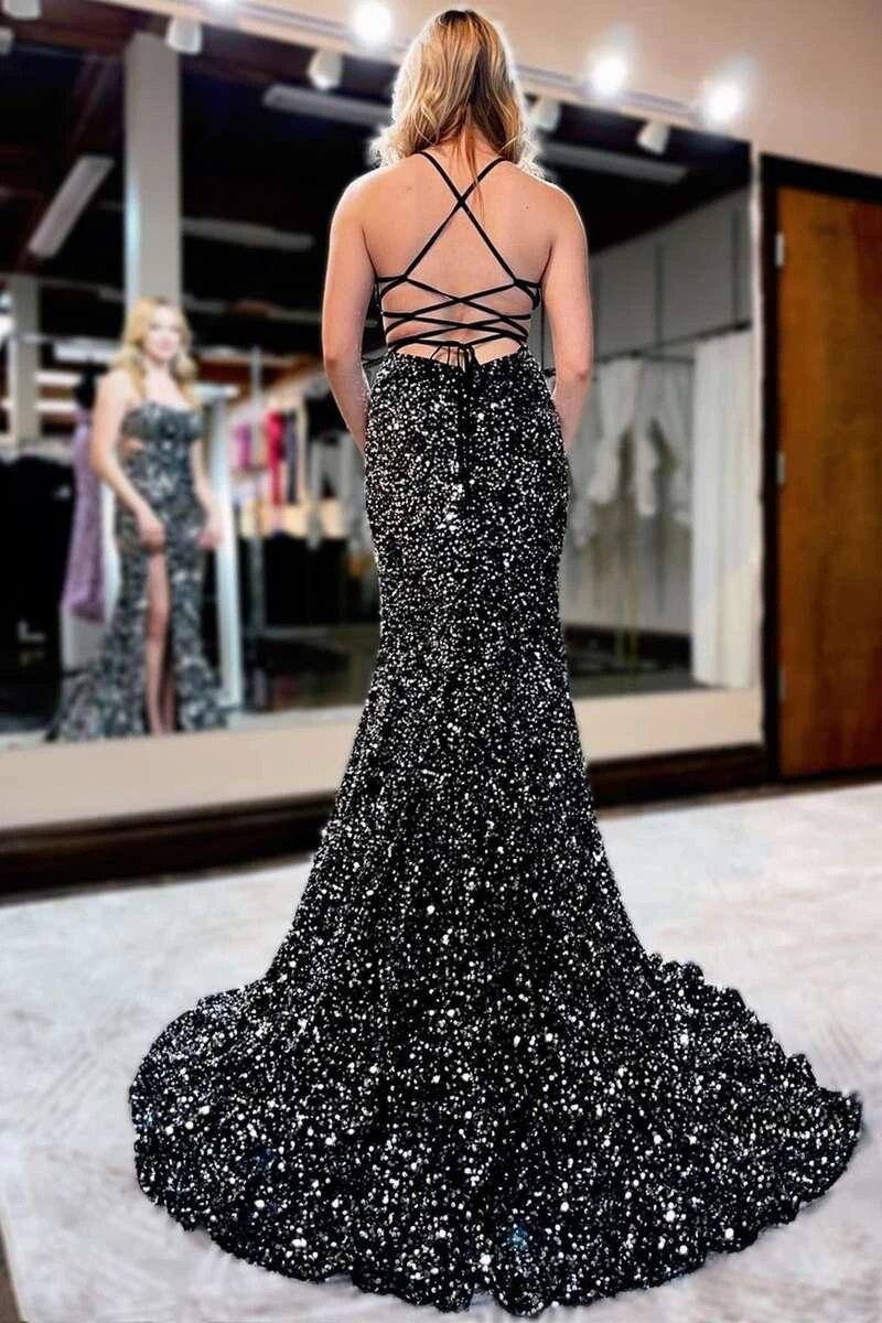 Sequin Lace-Up Back Mermaid Long Prom Gown with Slit by KissProm