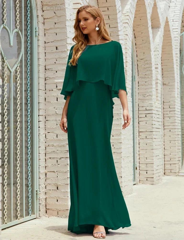 Sunnderly Bridesmaid Dress Women Long Sleeve V-Neck Chiffon Formal Wedding Party Dress SY28018 by numbersea