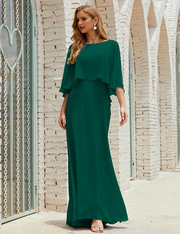 Sunnderly  Bridesmaid Dress Women Long Sleeve V-Neck Chiffon Formal Wedding Party Dress SY28018