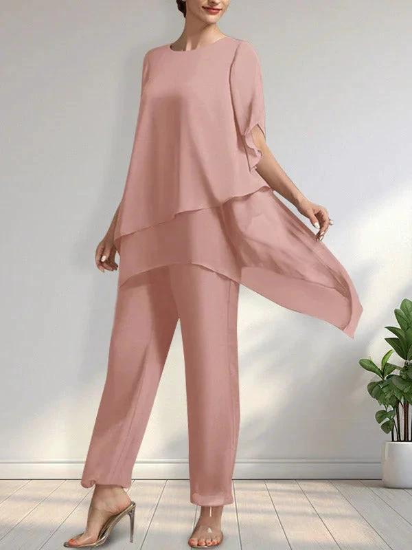 Separates Jumpsuit/Pantsuit Scoop Ankle-Length Chiffon Mother of the Bride Dress by Dreamylily