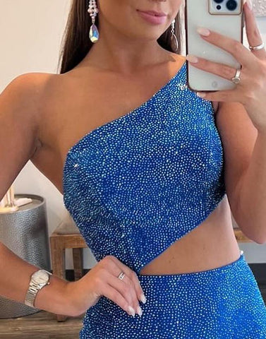 Toni | Königsblaues Ballkleid mit One-Shoulder-Träger und Schlitz