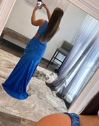 Toni | Königsblaues Ballkleid mit One-Shoulder-Träger und Schlitz