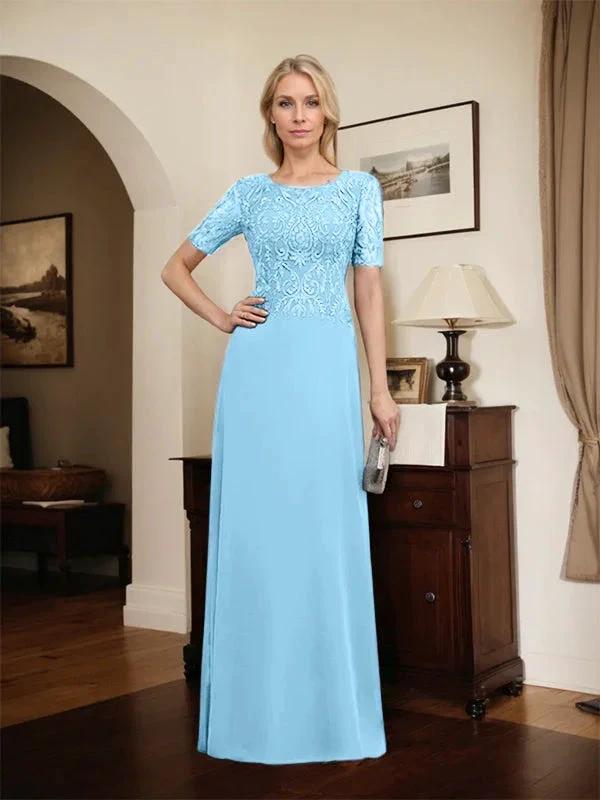 A-line Scoop Floor-Length Lace Chiffon Mother of the Bride Dress With Sequins by Dreamylily