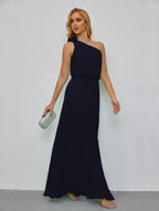 Ruffled One Shoulder Sleeveless Long Bridesmaid Dresses A-line Formal Evening Gown Side Split 28080 by numbersea