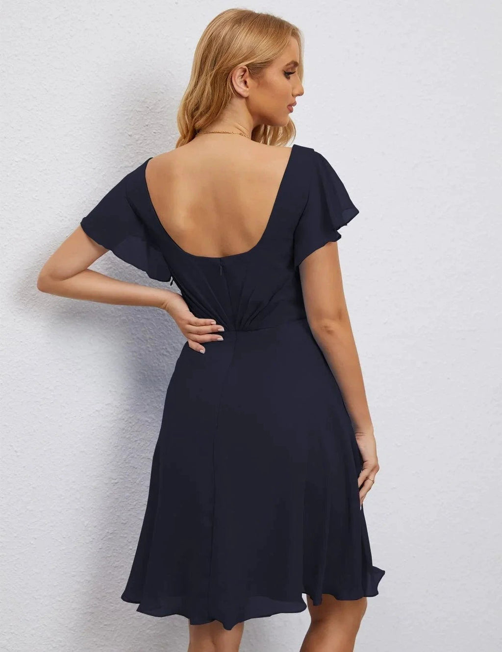 Numbersea U Back Homecoming Dress Formal Prom Dress Knee Length Short Sleeves Cocktail Party Dress 28077 by numbersea