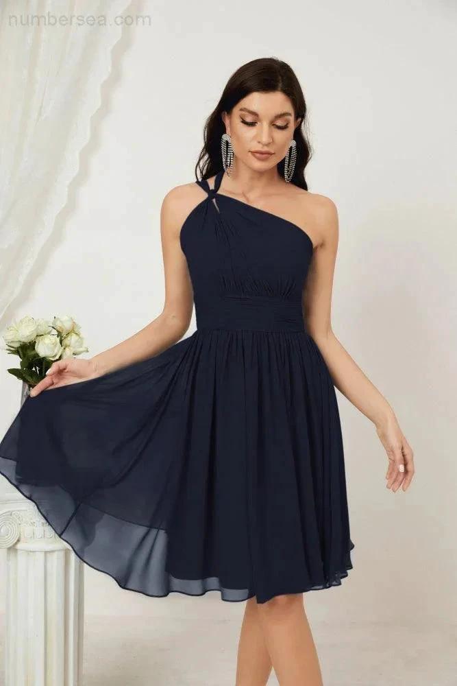 Numbersea Women Chiffon Short One Shoulder Bridesmaid Dress Formal Dresses for Party Homecoming 2804 by numbersea