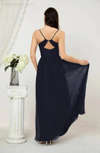 Numbersea Neck Bridesmaid Dresses Chiffon Long Spaghetti A-line Formal Prom Gown for Wedding Party Evening 2801 by numbersea