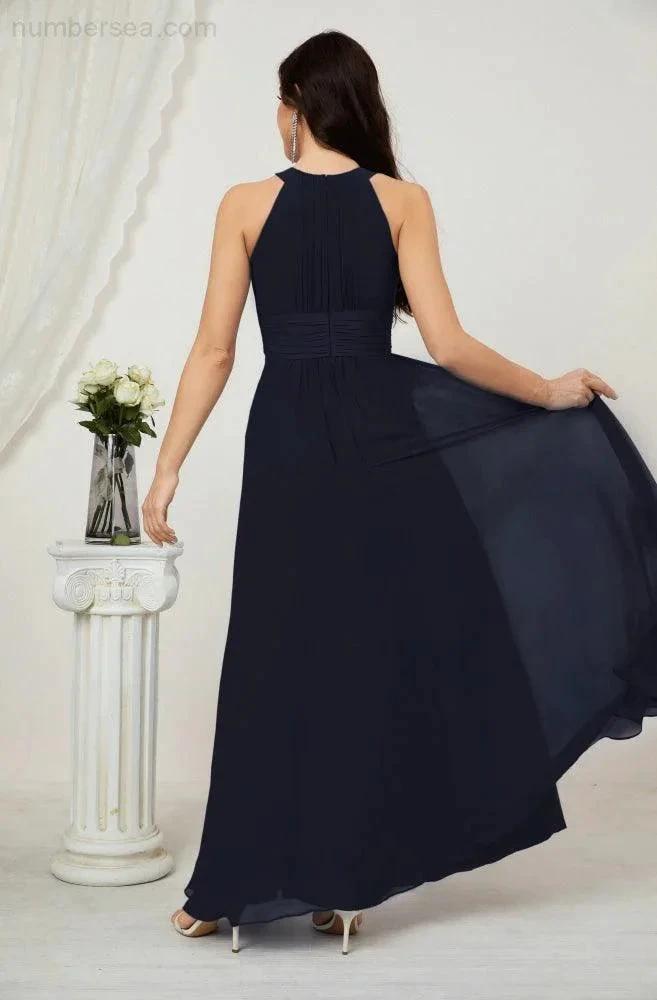 Numbersea Formal Party Gown Dress Chiffon Halter Long Sleeveless Bridesmaid Dresses 2802 by numbersea
