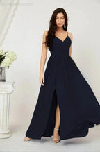 Numbersea Neck Bridesmaid Dresses Chiffon Long Spaghetti A-line Formal Prom Gown for Wedding Party Evening 2801 by numbersea