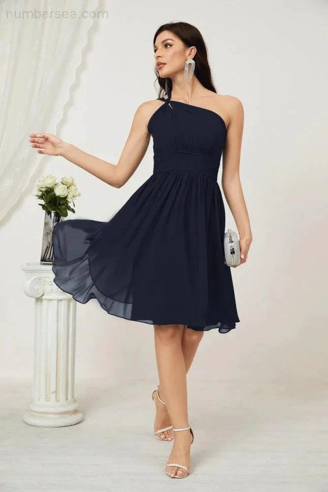 Numbersea Women Chiffon Short One Shoulder Bridesmaid Dress Formal Dresses for Party Homecoming 2804 by numbersea