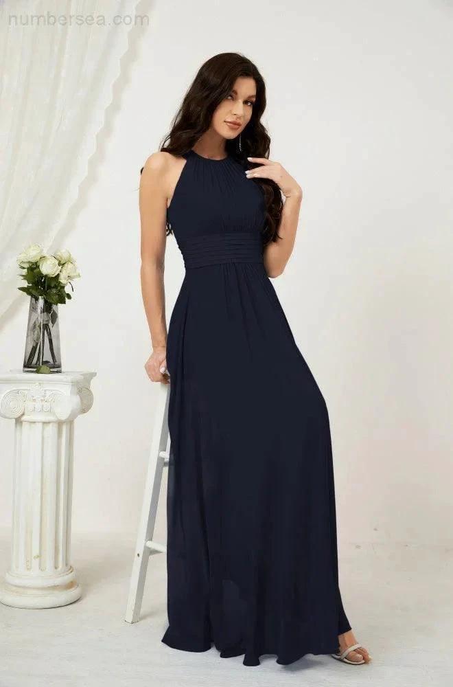 Numbersea Formal Party Gown Dress Chiffon Halter Long Sleeveless Bridesmaid Dresses 2802 by numbersea
