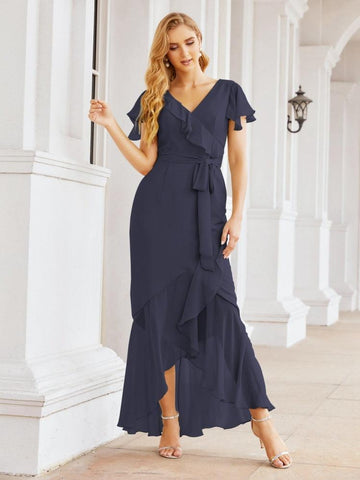 Numbersea Ruffled Bridesmaid Dresses Mermaid Formal Violin Evening Party Prom Gowns 28042