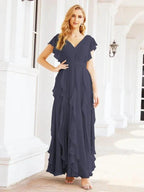 Ruffled Bridesmaid Dresses with Sleeves Long Formal Party Dress 28041 by numbersea