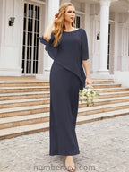 Sunnderly Formal Party Gown Dress Long Mother of The Bride Dresses with Ruffle Cape SY28026 by numbersea