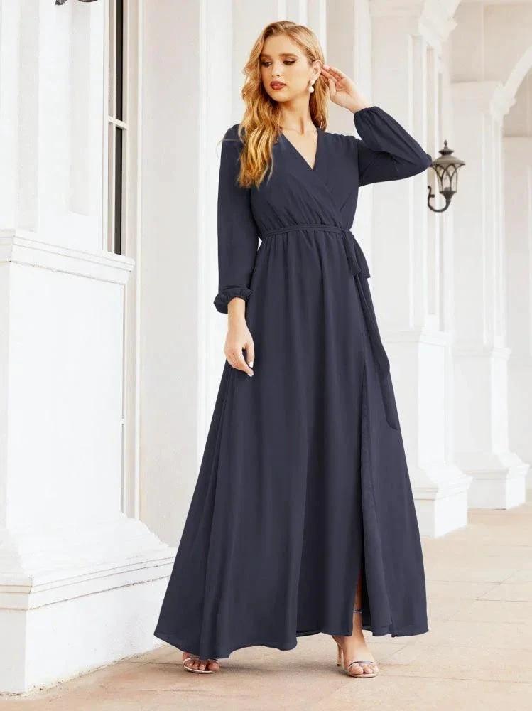 Sunnderly Women's Chiffon Bridesmaid Dress A line Long Sleeves Formal Evening Prom Gown for Wedding Guest SY28032 by numbersea