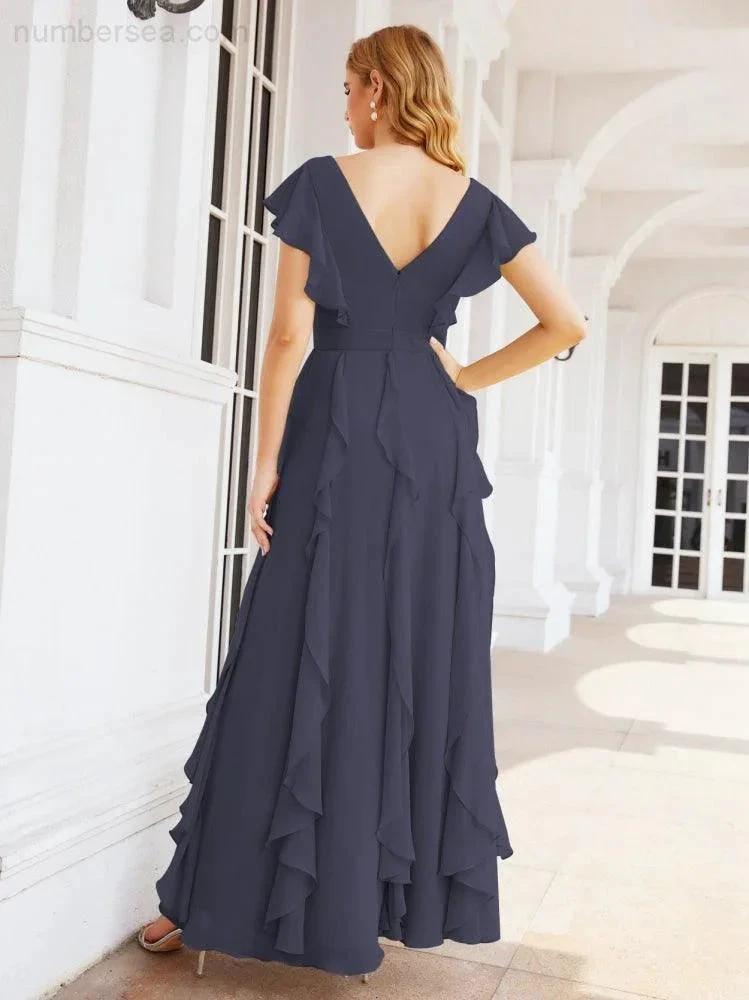 Ruffled Bridesmaid Dresses with Sleeves Long Formal Party Dress 28041 by numbersea