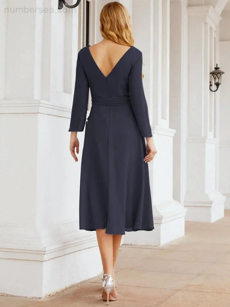 Bridesmaid Dress V-Back Waist Belt Mother of the Bride Wedding Guest SY28031 by numbersea
