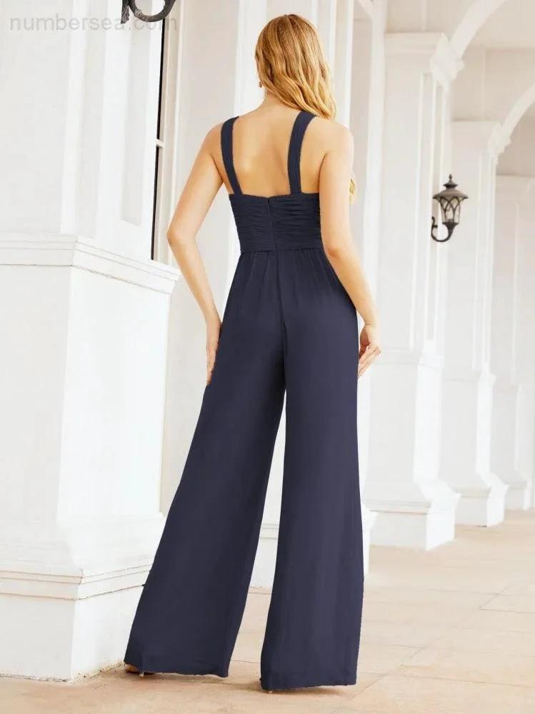 Numbersea Crisscross Neck Jumpsuit Formal Evening Dress Long Bridesmaid Dresses Bell-bottomed Pants 28033 by numbersea