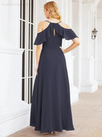 Numbersea Cold Shoulder Long Bridesmaid Dresses Side Slit Formal Prom Gowns Party Wedding 28070 by numbersea