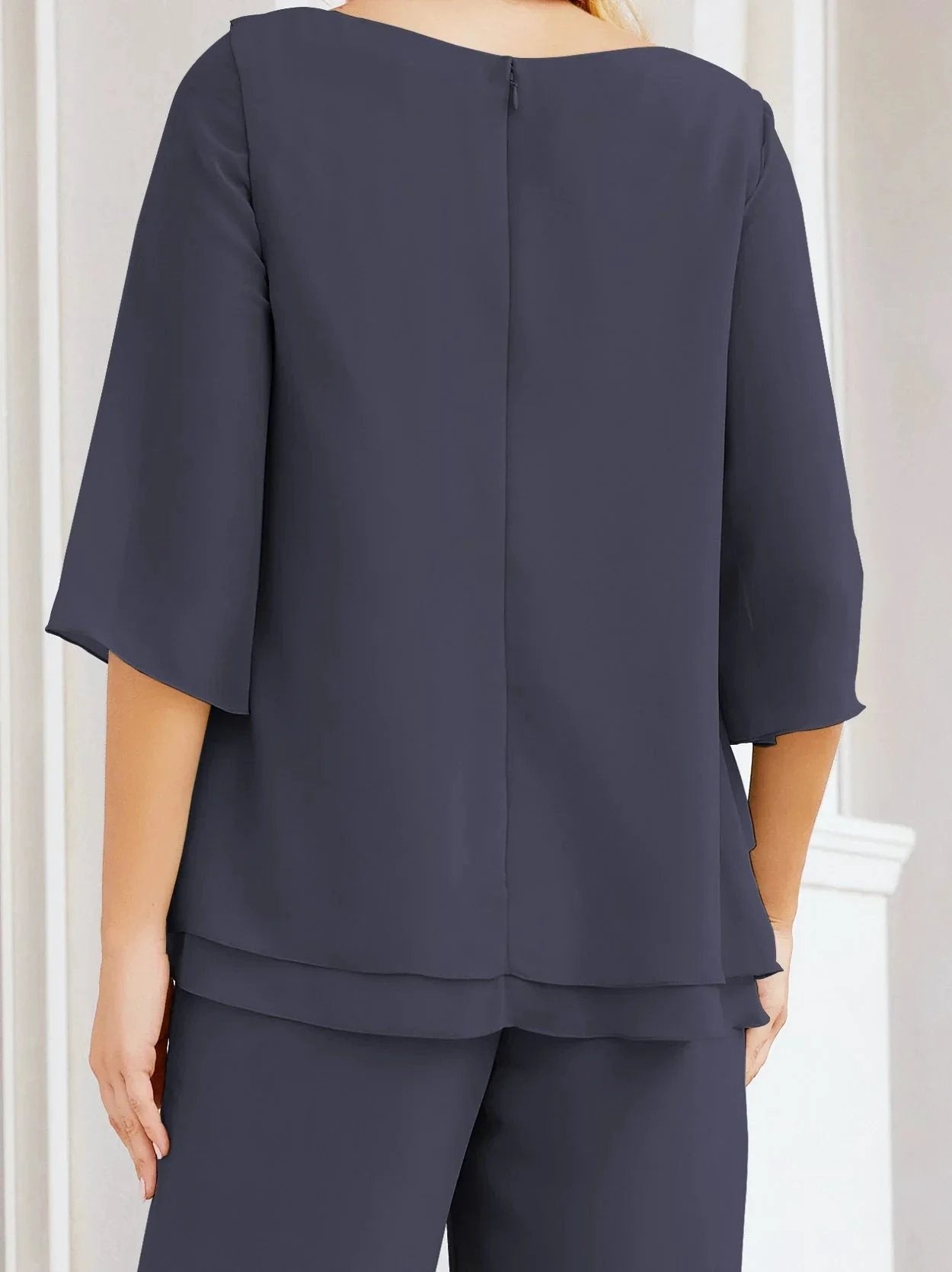Sunnderly Elegant 2 Piece Mother of The Bride Dress Plus Size Pant Suits Ruffle Layers Sliver Housecoat SY28064 by numbersea