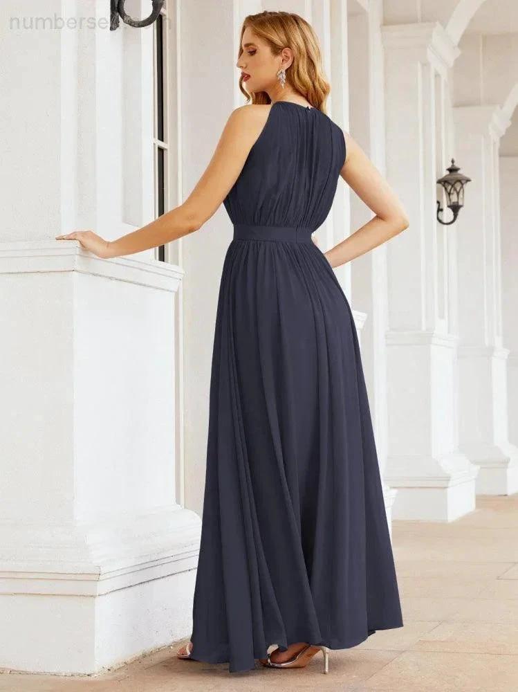 Numbersea Halter Bridesmaid Dress Empire Waist Formal Evening Prom Gown for Mother of The Bride 28030 by numbersea