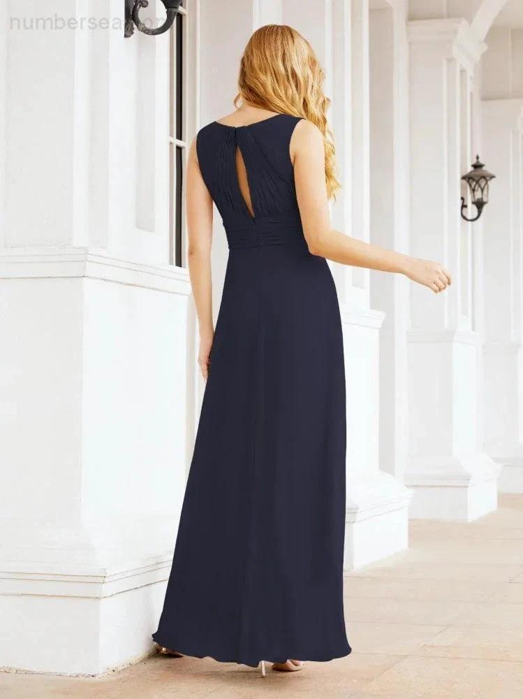 Formal Prom Gown Elegant V-Neck Sleeveless Bridesmaid Dresses for Wedding Party 28037 by numbersea