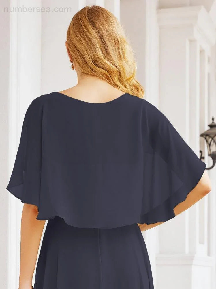 Numbersea Bridesmaid Dresses for Wedding Formal Evening Party Prom Gown with Cape 28050