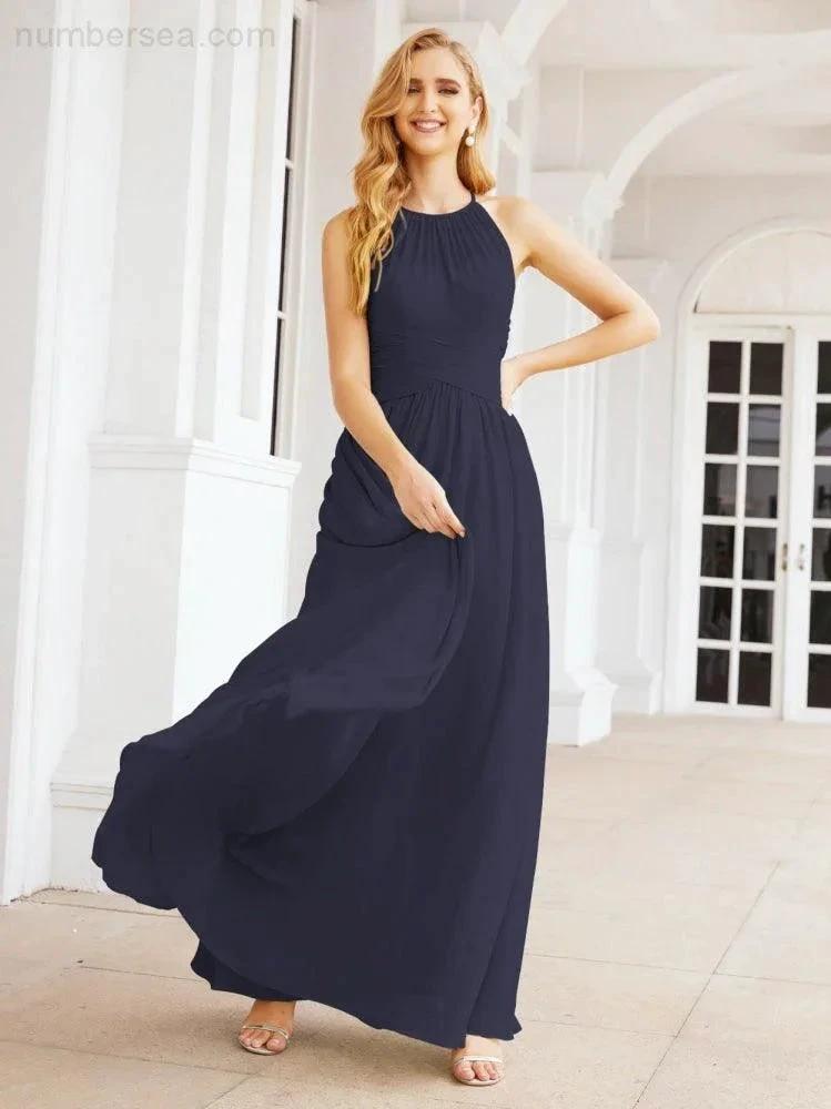 Numbersea Sleeveless Bridesmaid Dresses Long Prom Gown Zipper with Keyhole Back 28056 by numbersea