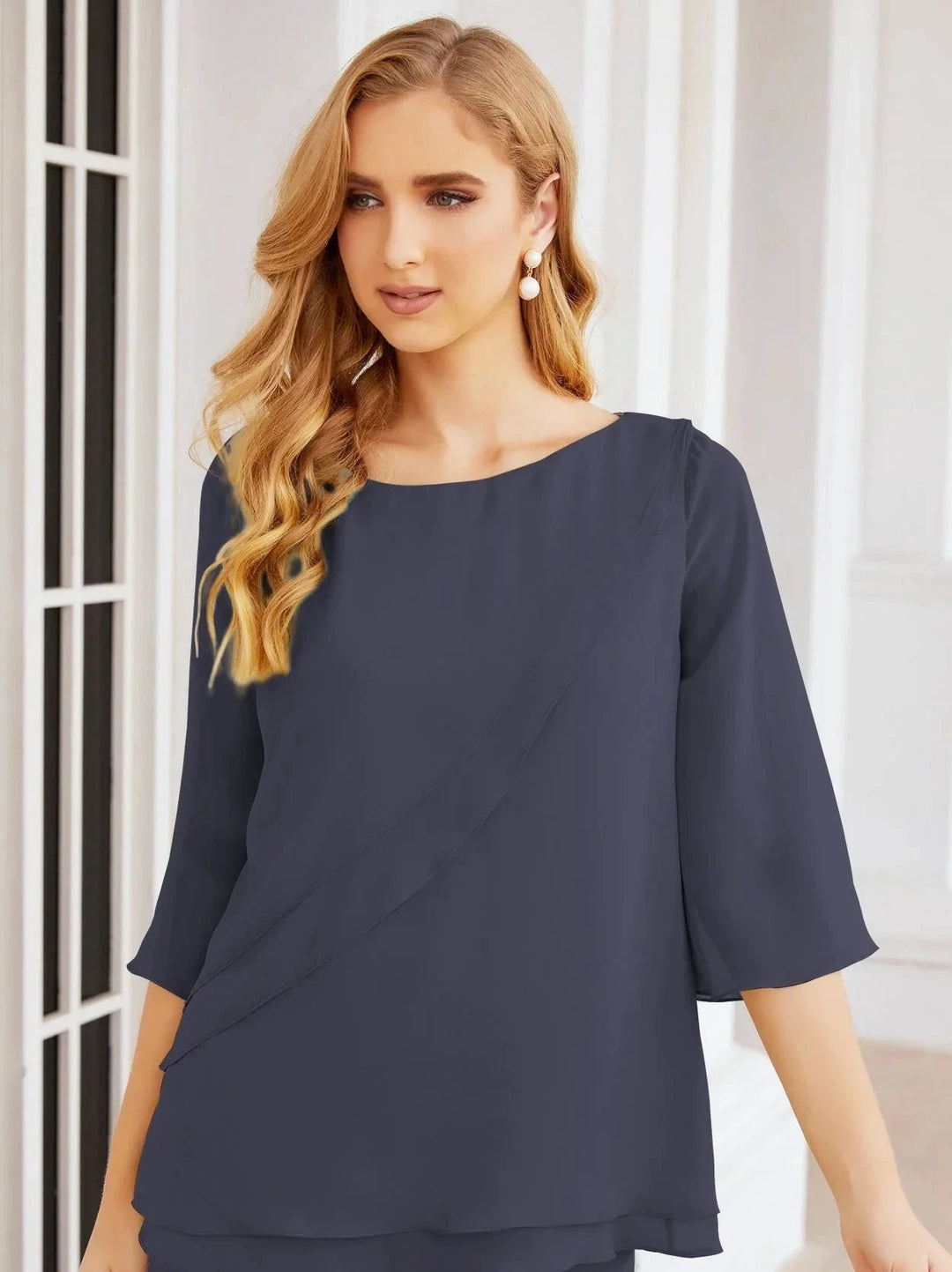 Sunnderly Elegant 2 Piece Mother of The Bride Dress Plus Size Pant Suits Ruffle Layers Sliver Housecoat SY28064 by numbersea
