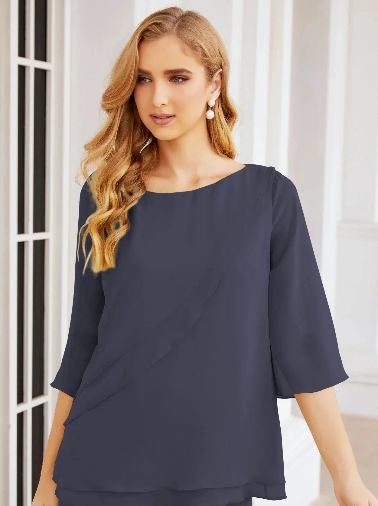 Sunnderly Elegant 2 Piece Mother of The Bride Dress Plus Size Pant Suits Ruffle Layers Sliver Housecoat SY28064 by numbersea