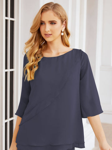 Sunnderly Elegant 2 Piece Mother of The Bride Dress Plus Size Pant Suits Ruffle Layers Sliver Housecoat SY28064