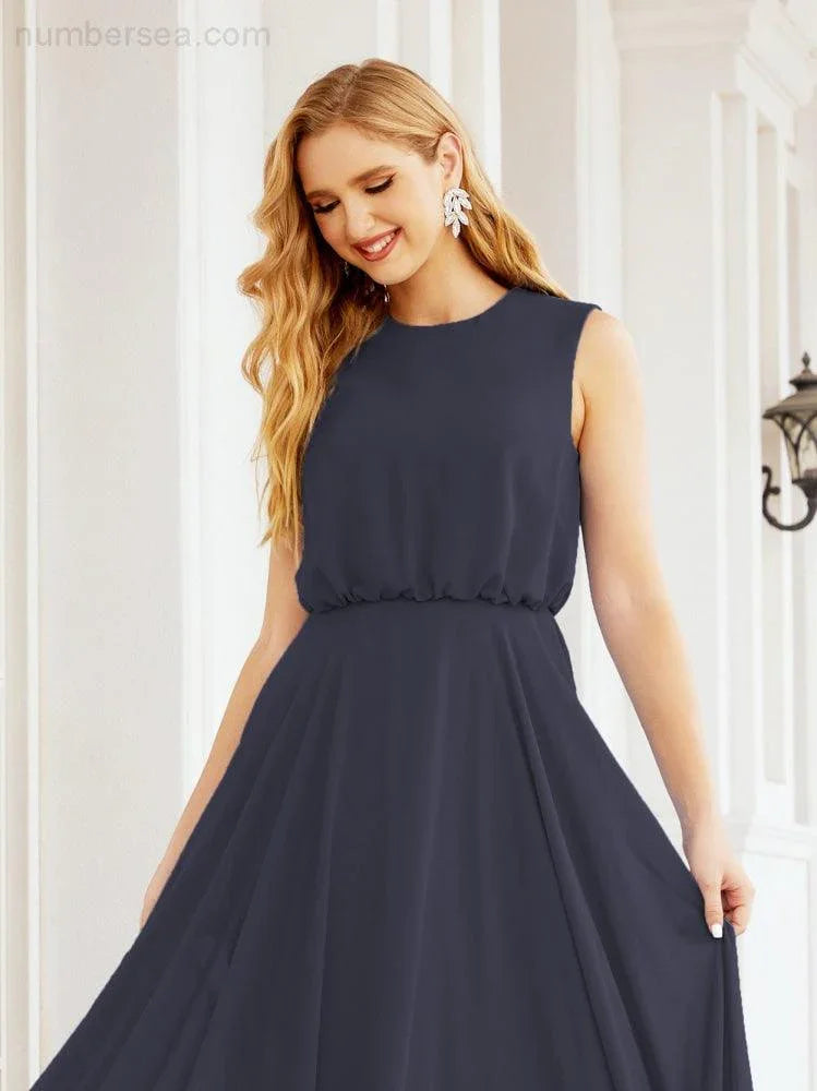 Numbersea Sleeveless Long Bridesmaid Dress A line Formal Evening Prom Gown 28025