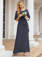 Sunnderly Formal Party Gown Dress Long Mother of The Bride Dresses with Ruffle Cape SY28026 by numbersea