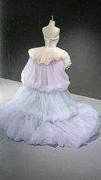 Starry veil feather crystal embellished flower bud dress by ZAPDRESS