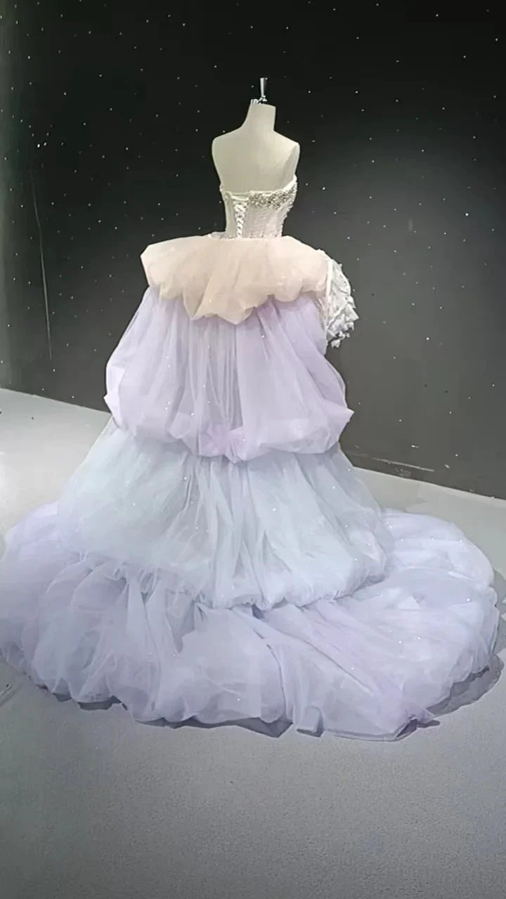 Starry veil feather crystal embellished flower bud dress by ZAPDRESS