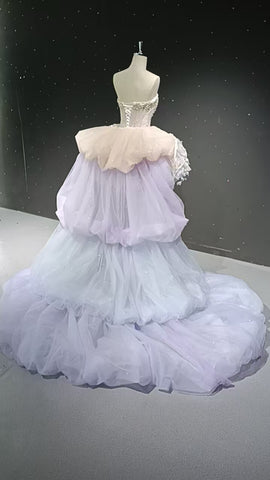 Starry veil feather crystal embellished flower bud dress