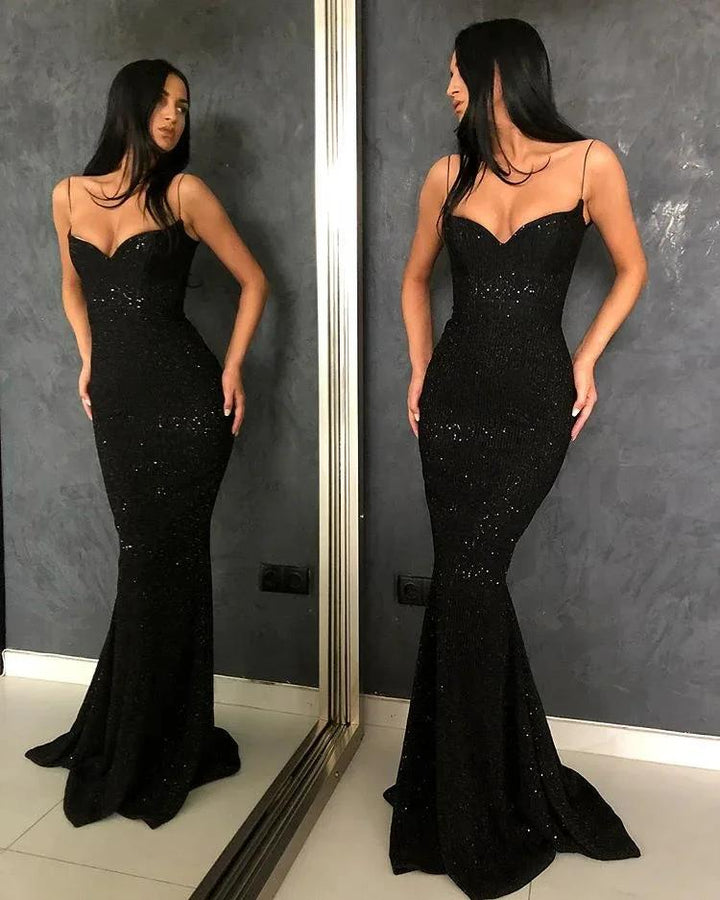 Spaghetti Straps Sweetheart Sequined Mermaid Open Back Prom Dress by BIZTUNNEL
