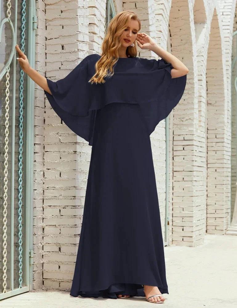Sunnderly Bridesmaid Dress Women Long Sleeve V-Neck Chiffon Formal Wedding Party Dress SY28018 by numbersea