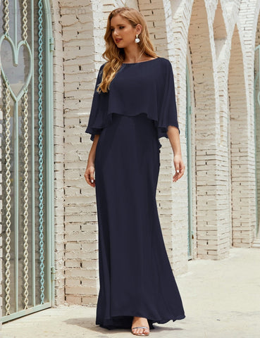 Sunnderly  Bridesmaid Dress Women Long Sleeve V-Neck Chiffon Formal Wedding Party Dress SY28018