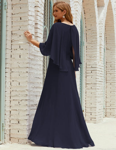 Sunnderly  Bridesmaid Dress Women Long Sleeve V-Neck Chiffon Formal Wedding Party Dress SY28018