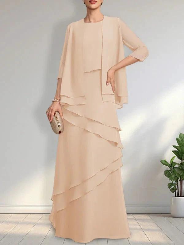 Sheath Scoop Floor-Length Chiffon Mother of the Bride Dress by Dreamylily