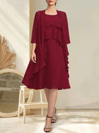 A-line Scoop Knee-Length Chiffon Mother of the Bride Dress With Beading by Dreamylily
