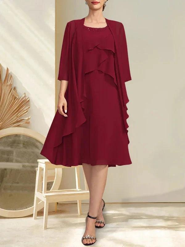 A-line Scoop Knee-Length Chiffon Mother of the Bride Dress With Beading by Dreamylily