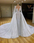 Sexy Sweetheart Plus Size Mermaid Wedding Dresses With Trains Beaded Sequin Long Sleeve Bridal Gowns New Arrival Prom Dress Y51 by simplepromdress