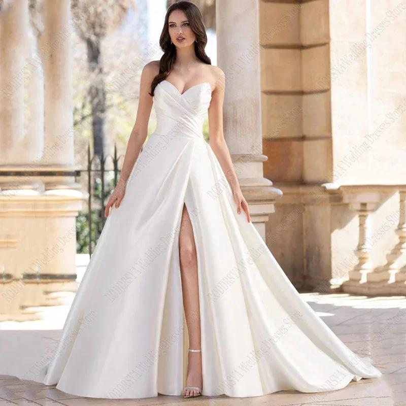 Strapless Satin Wedding Dresses For Women Bridal Party Gowns Sexy High Slit свадебное платье Modern Custom Made 2023 by payinti